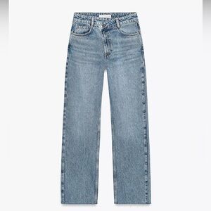 Zara Straight High Rise Cross Waist Jeans